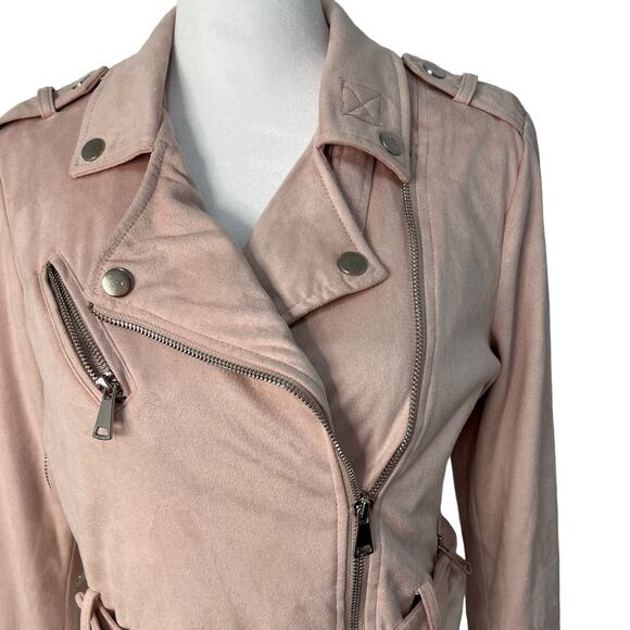 Ashley Outerwear Cropped Moto Jacket Pink Asymmetrical Zip Belt S Faux Suede Y2K - Picture 3 of 13